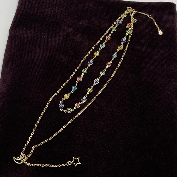 BP. Layered Glass Bead Evil Eye And Moon Star Pull Necklace - Picture 6 of 7